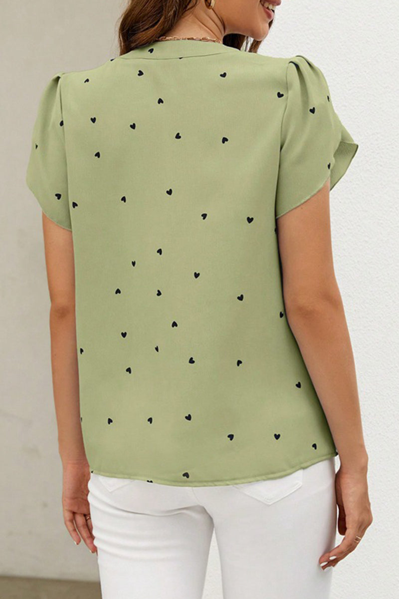 Hauts décontractés à col en V, imprimés et patchwork, motif "Love"