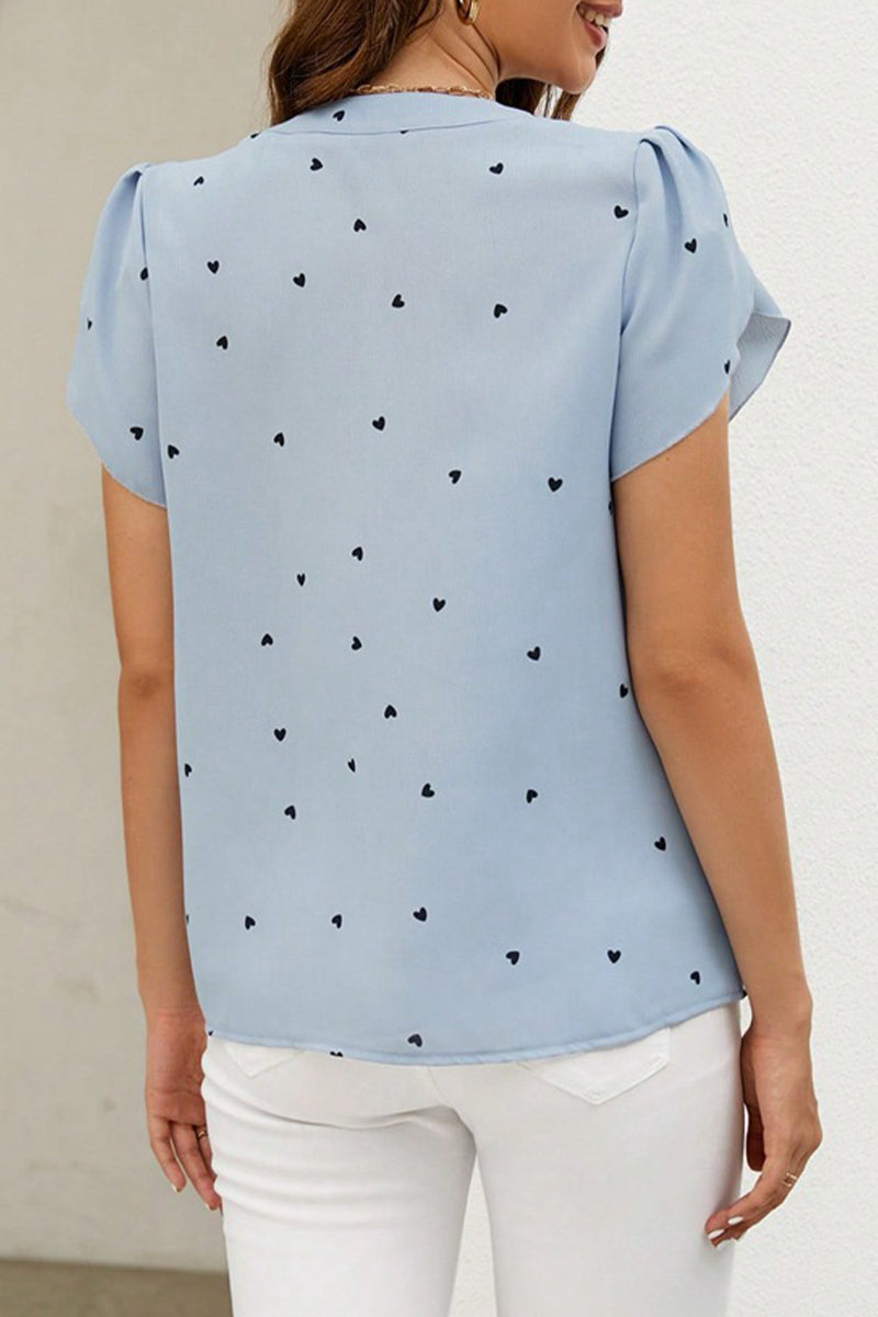 Hauts décontractés à col en V, imprimés et patchwork, motif "Love"