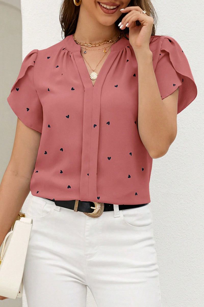 Hauts décontractés à col en V, imprimés et patchwork, motif "Love"