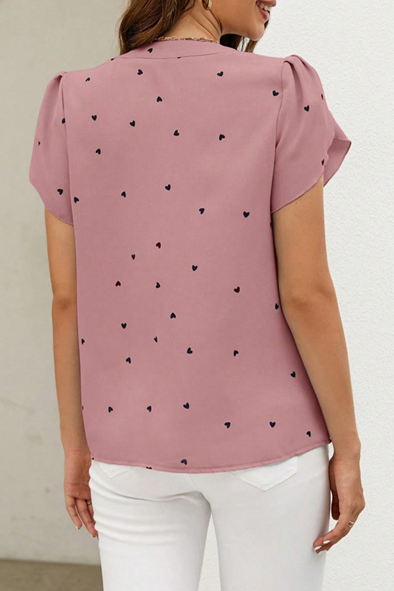 Hauts décontractés à col en V, imprimés et patchwork, motif "Love"