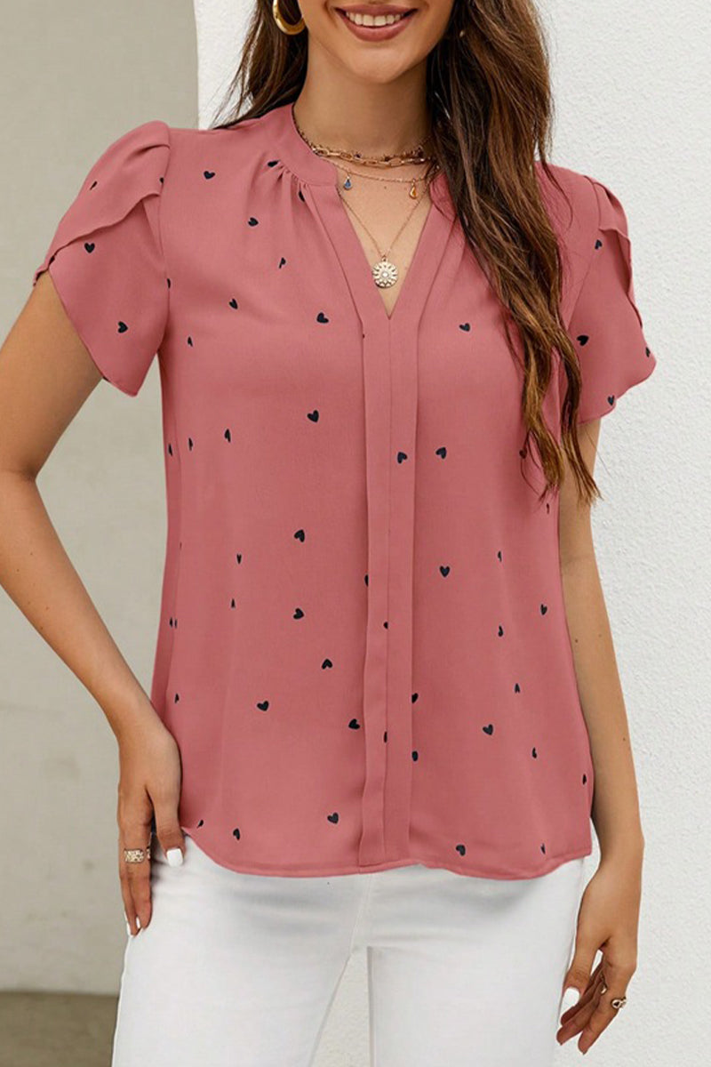 Hauts décontractés à col en V, imprimés et patchwork, motif "Love"