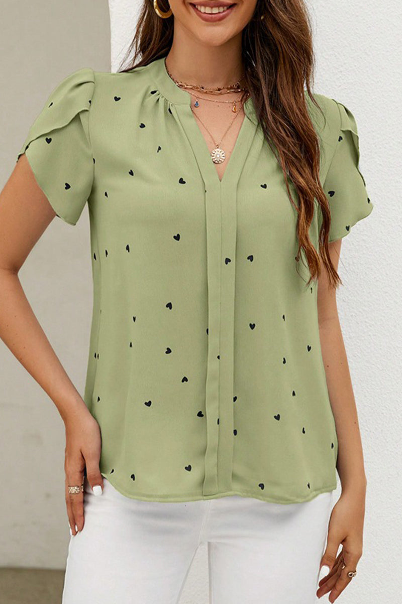 Hauts décontractés à col en V, imprimés et patchwork, motif "Love"