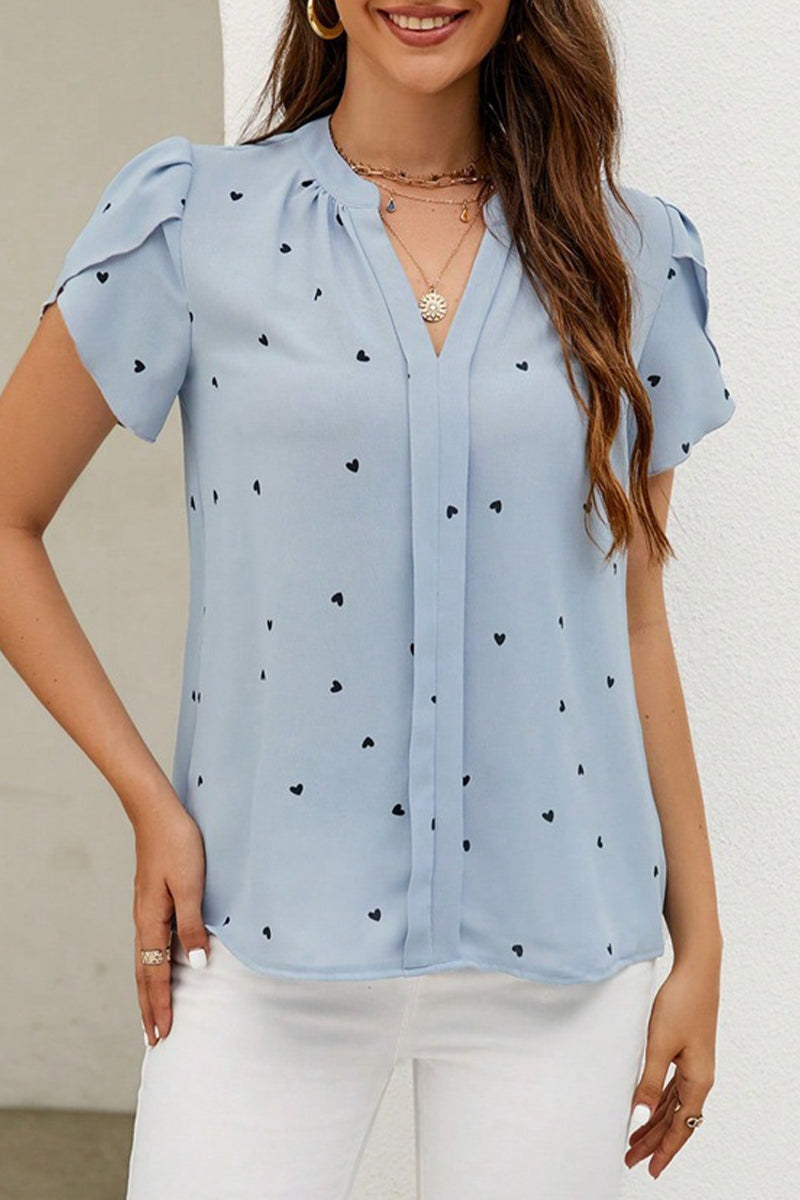 Hauts décontractés à col en V, imprimés et patchwork, motif "Love"