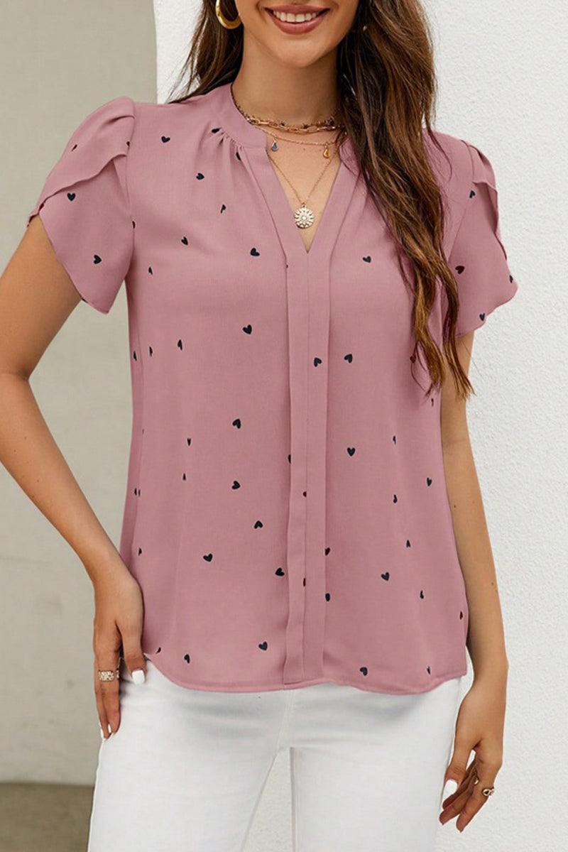 Hauts décontractés à col en V, imprimés et patchwork, motif "Love"