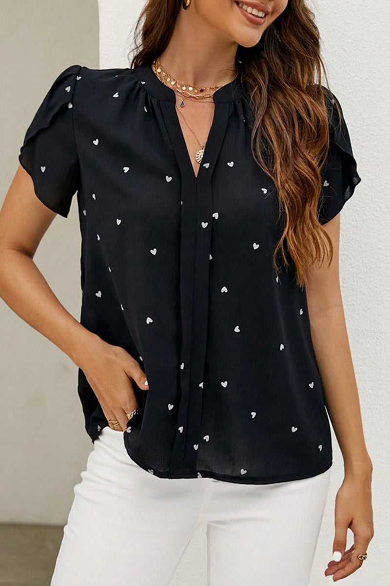 Hauts décontractés à col en V, imprimés et patchwork, motif "Love"