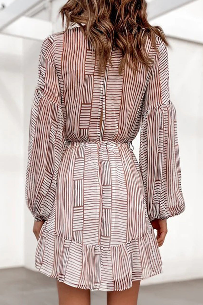 Robes A-line sexy vintage rayées à col en V contrastant et fente.