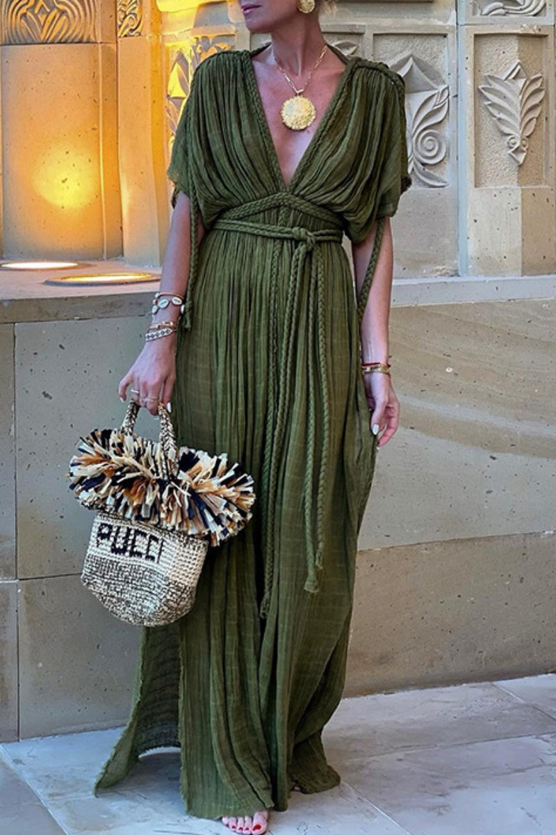 Robes de plage décontractées, dos nu, col en V (3 couleurs)