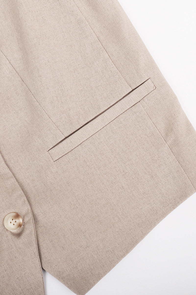 Ensemble deux pièces décontracté style britannique, col en V, sans manches, avec boucle (3 couleurs)