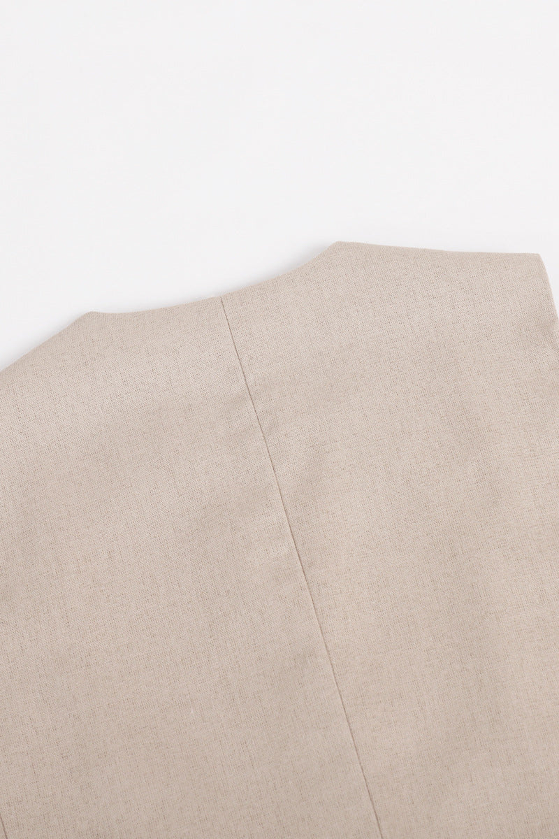 Ensemble deux pièces décontracté style britannique, col en V, sans manches, avec boucle (3 couleurs)