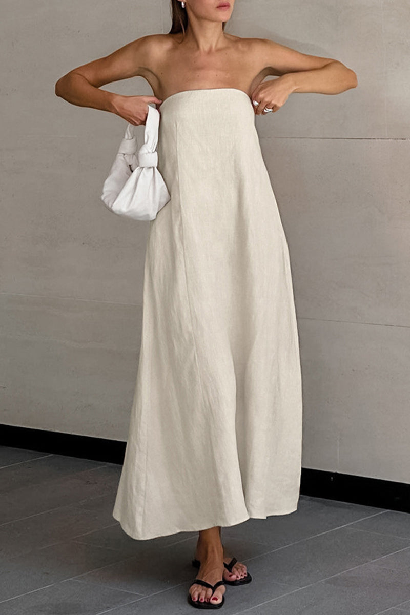 Robes sexy de vacances, sans bretelles, sans poche, couleur unie.