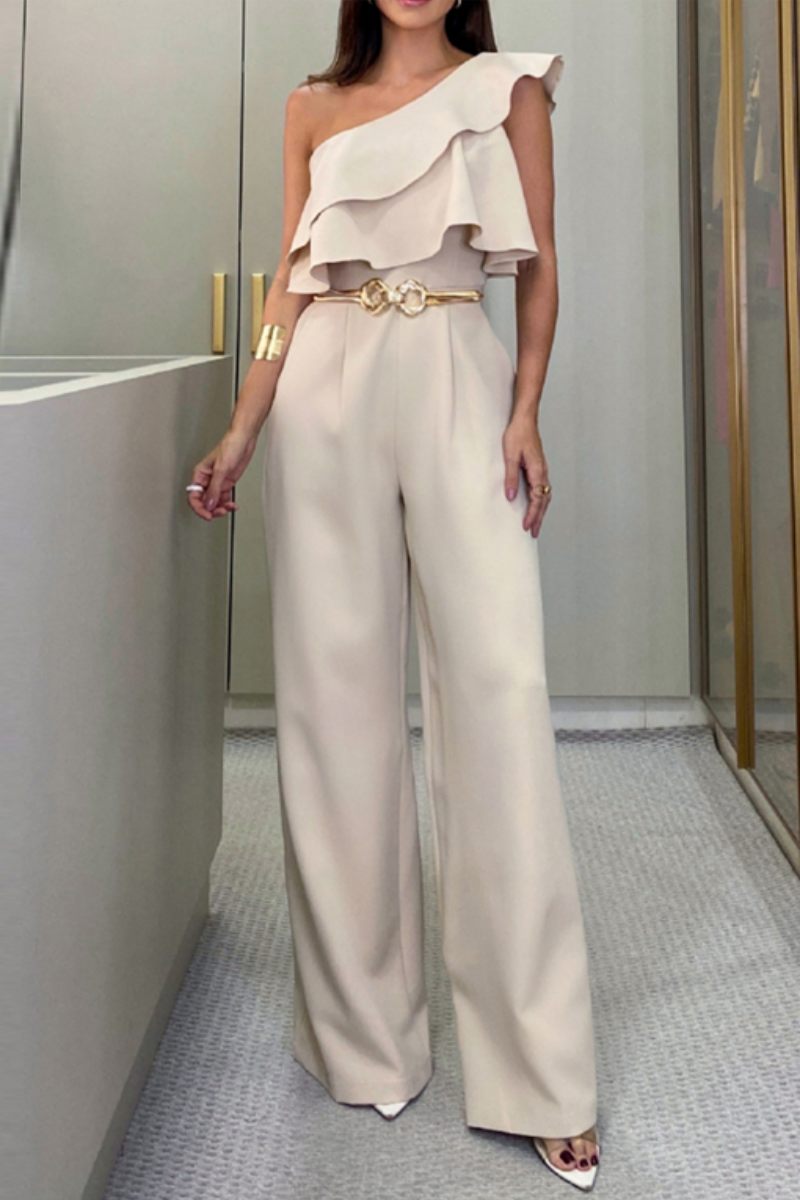 Combinaisons décontractées, patchwork, dos nu, col asymétrique, taille régulière (sans ceinture)