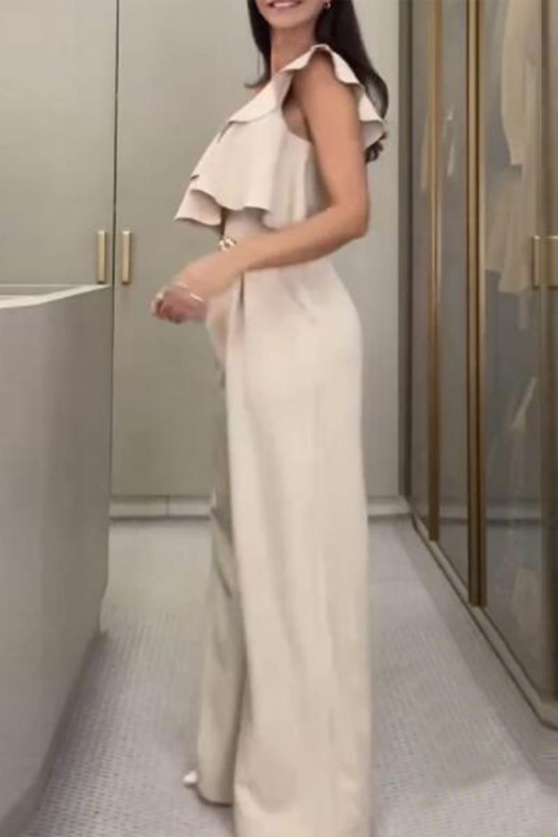 Combinaisons décontractées, patchwork, dos nu, col asymétrique, taille régulière (sans ceinture)