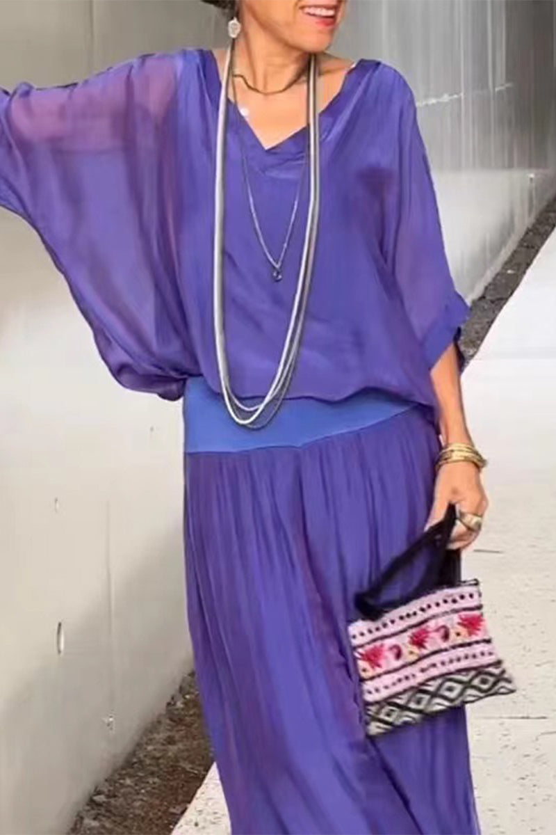 Casual Solid Backless V Neck Half Sleeve Two Pieces(10 Colors)