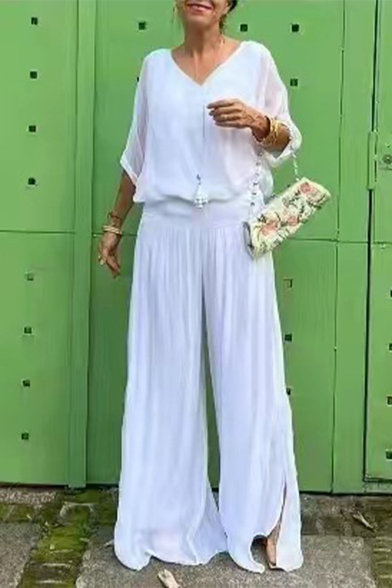 Casual Solid Backless V Neck Half Sleeve Two Pieces(10 Colors)