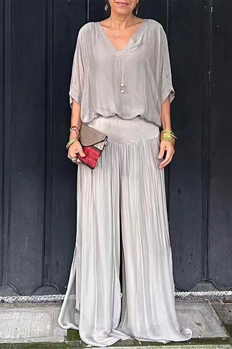 Casual Solid Backless V Neck Half Sleeve Two Pieces(10 Colors)