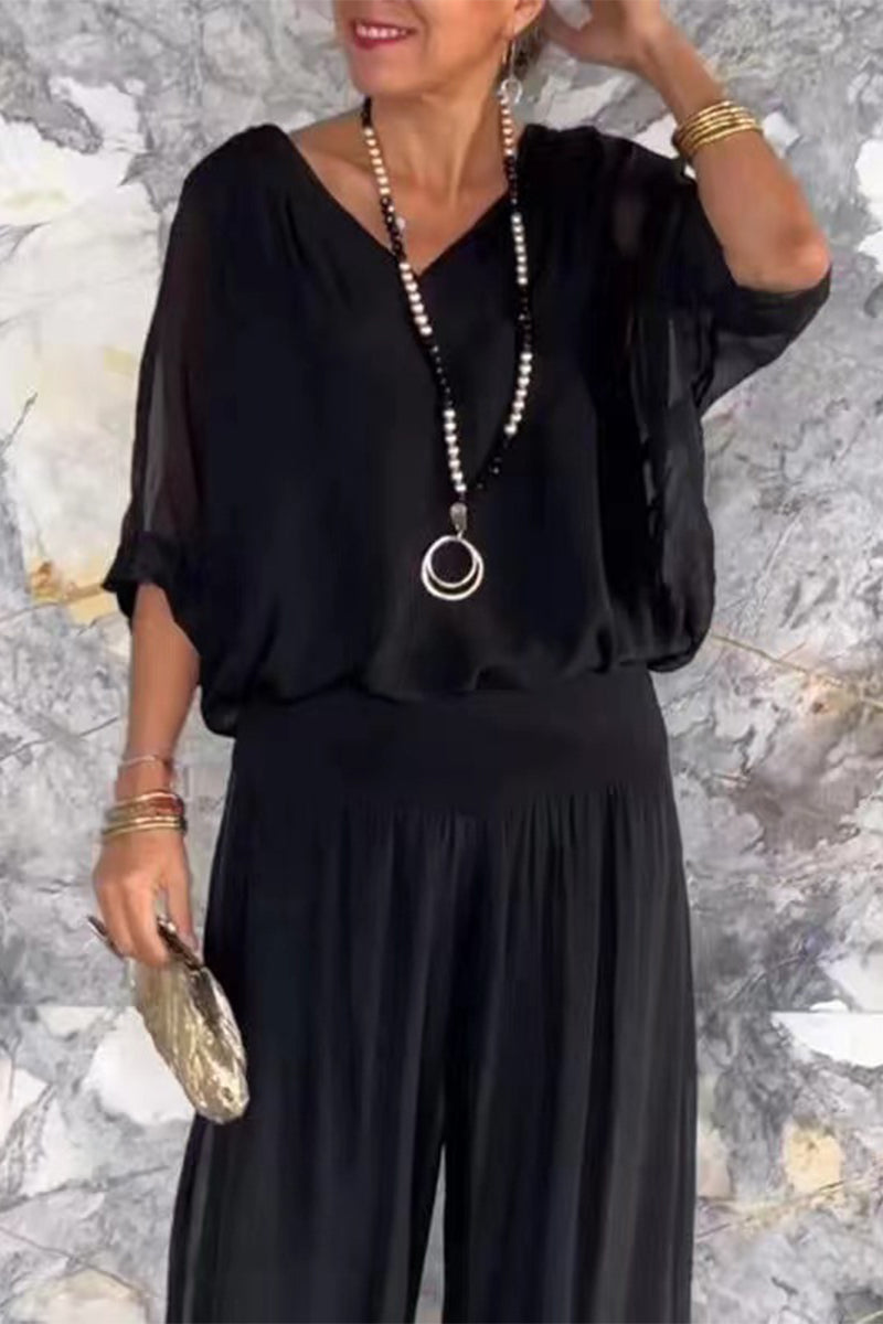 Casual Solid Backless V Neck Half Sleeve Two Pieces(10 Colors)