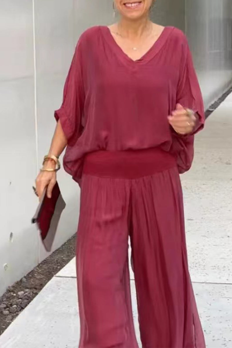 Casual Solid Backless V Neck Half Sleeve Two Pieces(10 Colors)