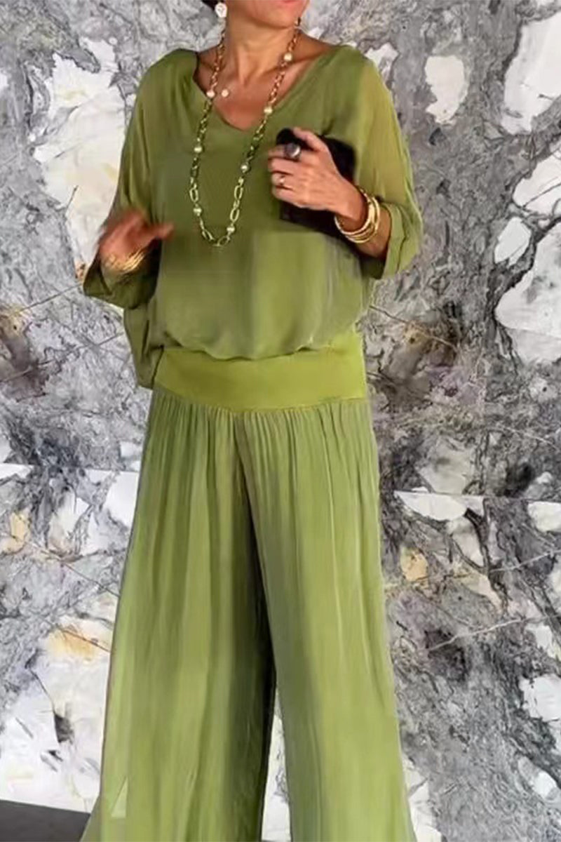 Casual Solid Backless V Neck Half Sleeve Two Pieces(10 Colors)