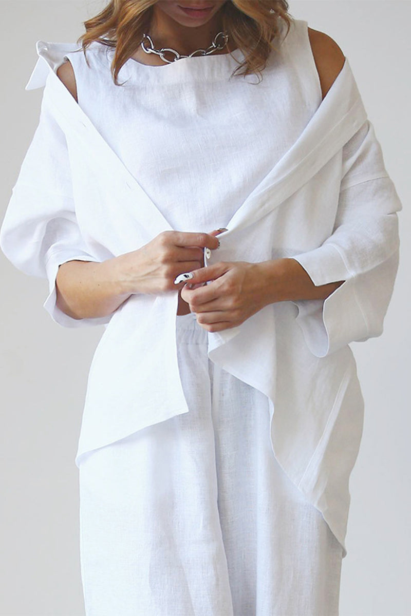 Ensemble décontracté trois pièces, sans manches, col rond, cordon de serrage.