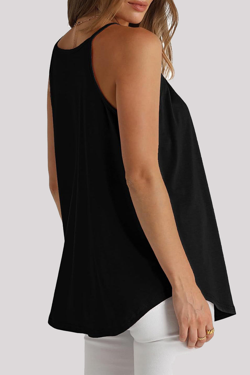 Tops décontractés, simples, unis, à col rond et plié.