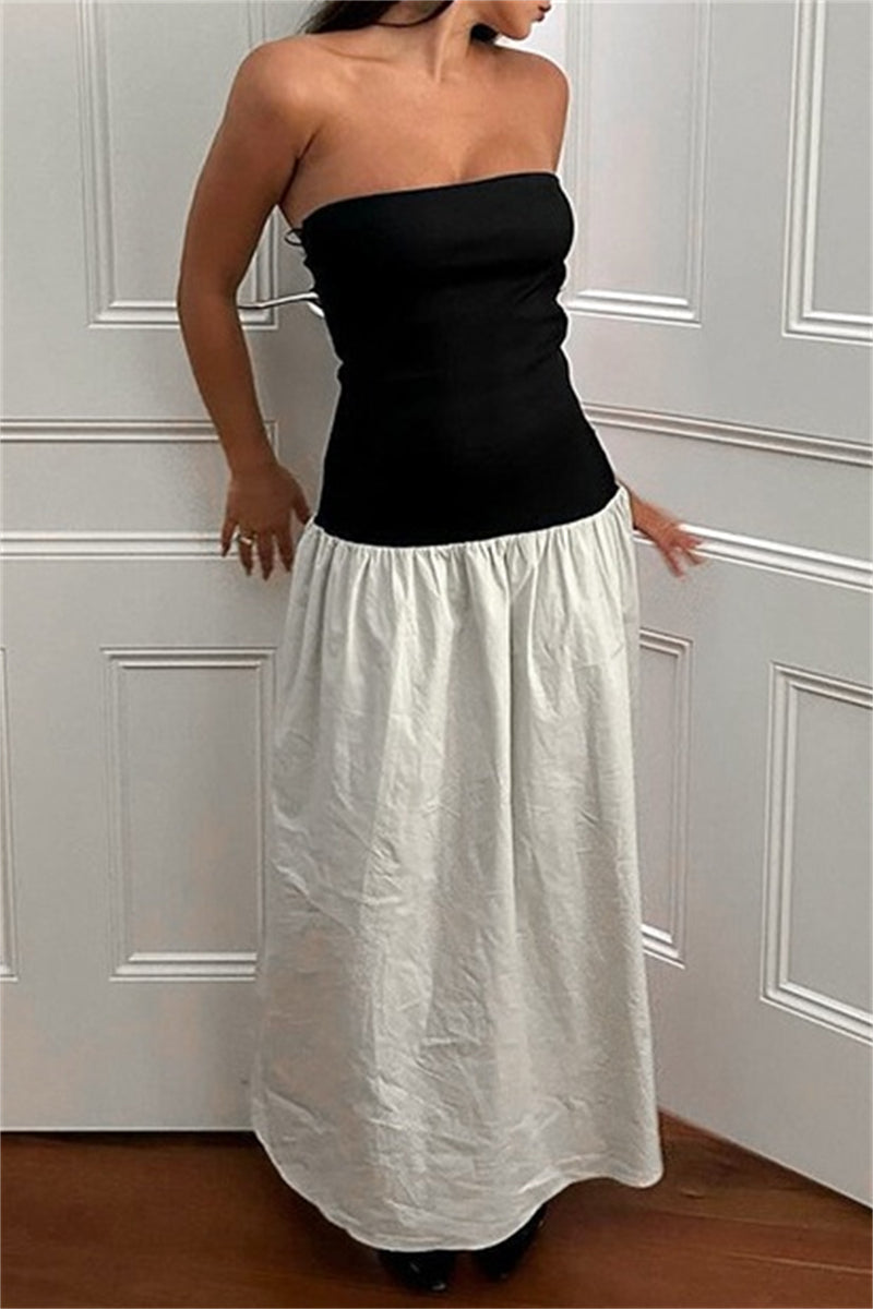 Robes longues décontractées en patchwork, sans dos, avec bretelles contrastées.