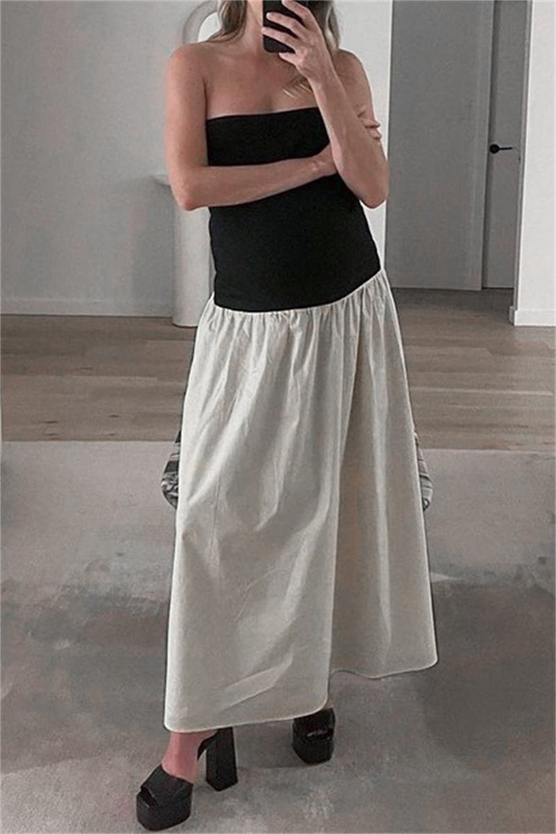 Robes longues décontractées en patchwork, sans dos, avec bretelles contrastées.