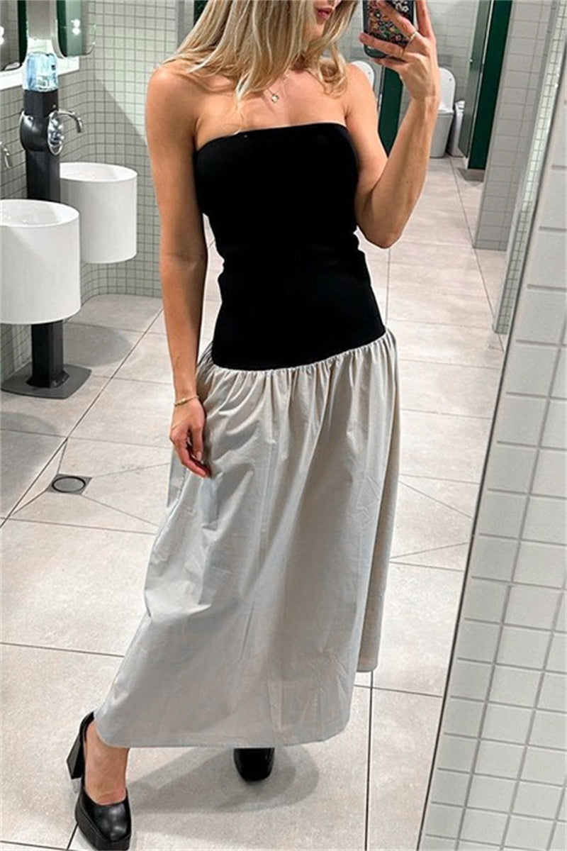 Robes longues décontractées en patchwork, sans dos, avec bretelles contrastées.