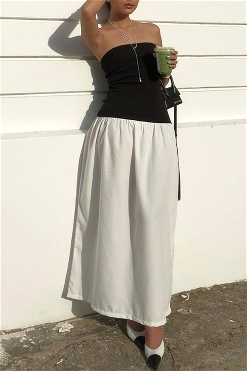 Robes longues décontractées en patchwork, sans dos, avec bretelles contrastées.