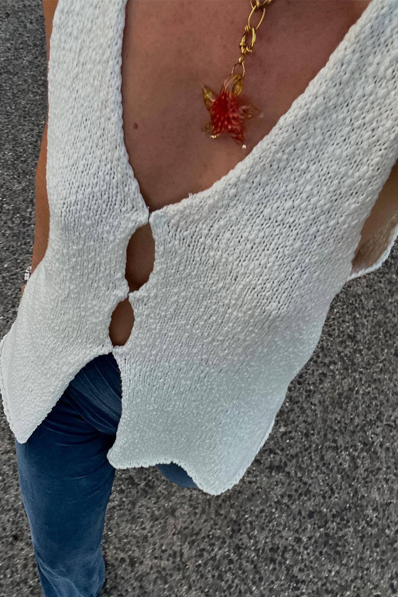 Hauts décontractés à col en V, style britannique, unis et ajourés.