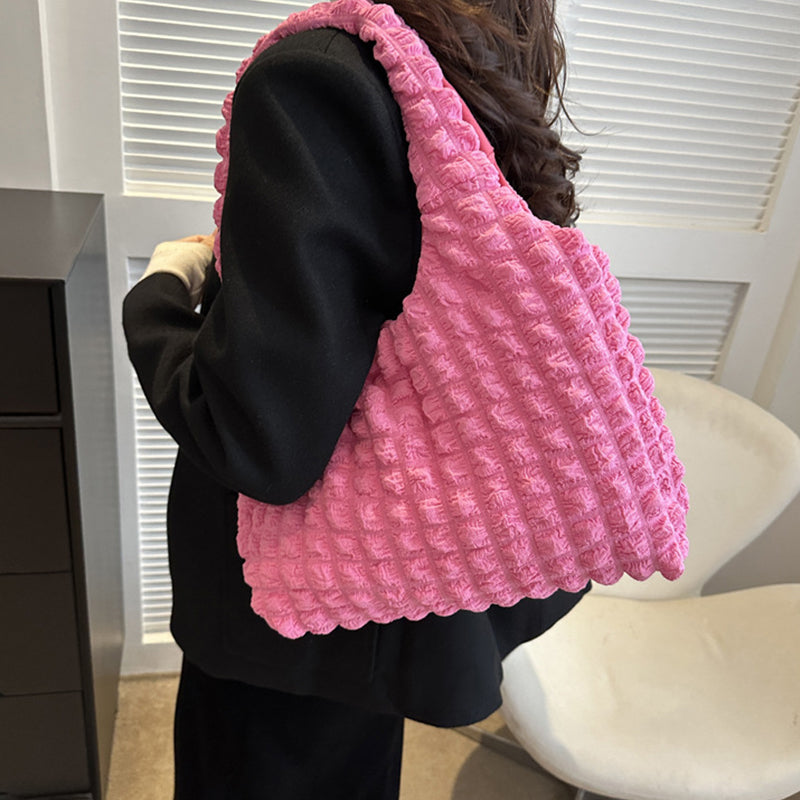 Sacs contrastés pliants à carreaux unis, style décontracté et simple (7 couleurs)