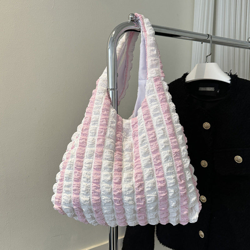 Sacs contrastés pliants à carreaux unis, style décontracté et simple (7 couleurs)