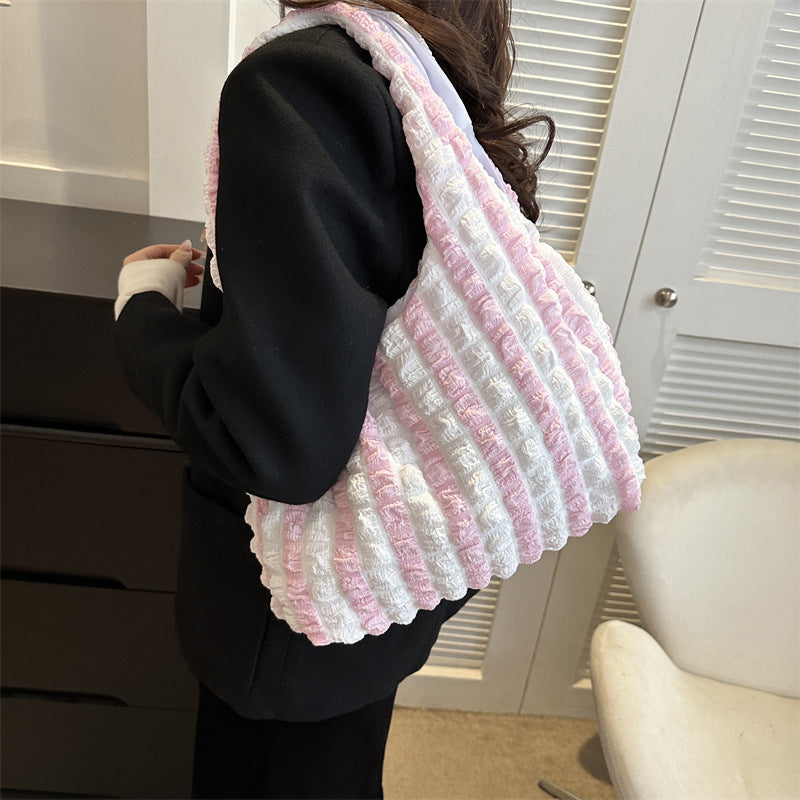 Sacs contrastés pliants à carreaux unis, style décontracté et simple (7 couleurs)