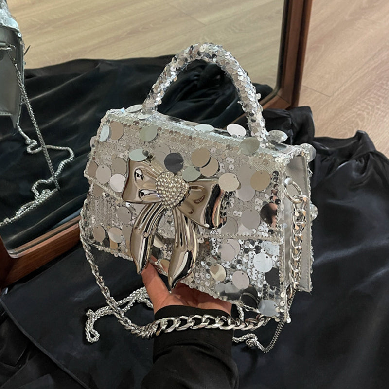 Sacs à sequins élégants et unis avec nœud, pour célébrités