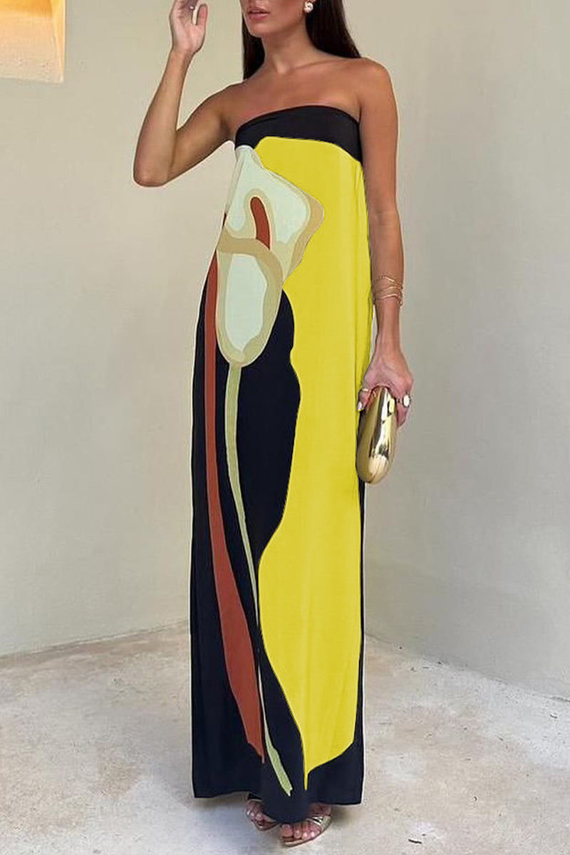 Robes décontractées à fleurs imprimées, sans bretelles et contrastées.