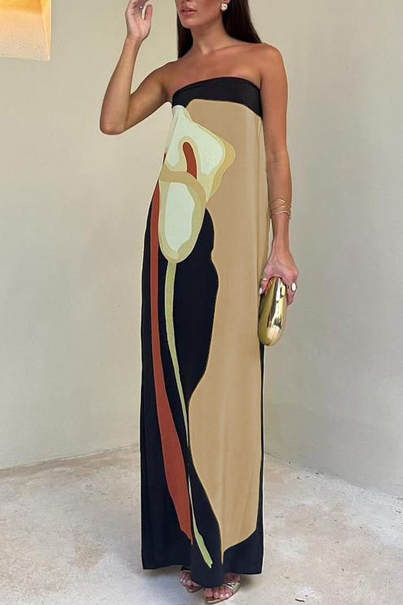 Robes décontractées à fleurs imprimées, sans bretelles et contrastées.