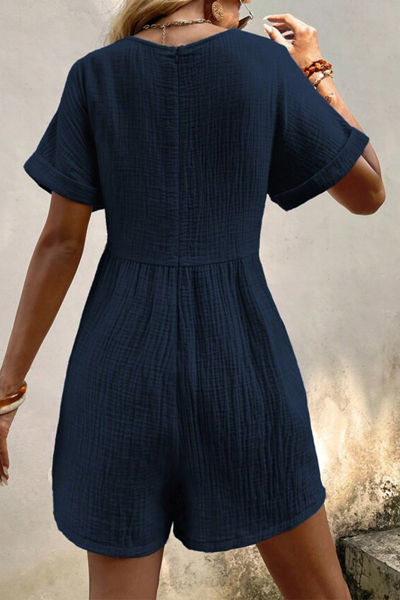 Combinaisons amples décontractées, simples, à poches et col en V (5 couleurs)