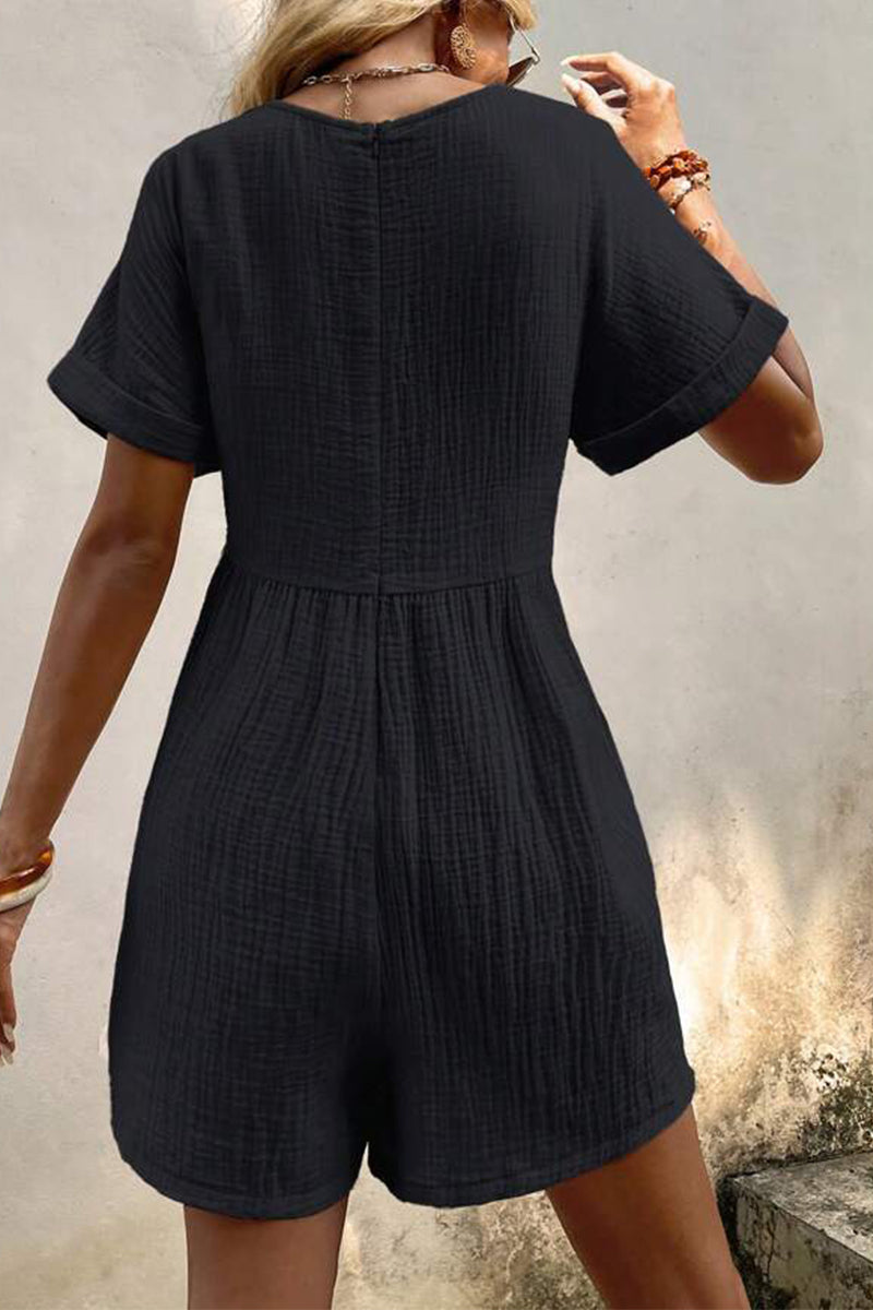 Combinaisons amples décontractées, simples, à poches et col en V (5 couleurs)