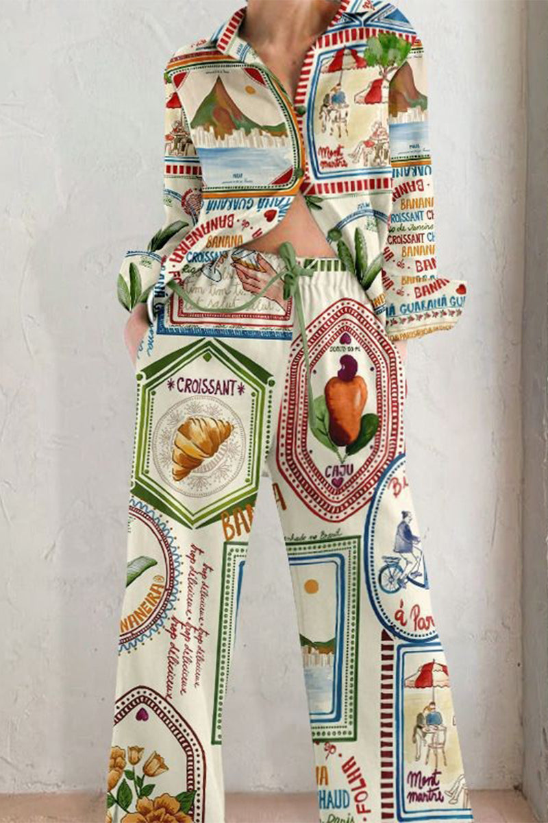 Ensemble deux pièces décontracté style universitaire, imprimé géométrique, col montant contrasté, manches longues (6 couleurs)