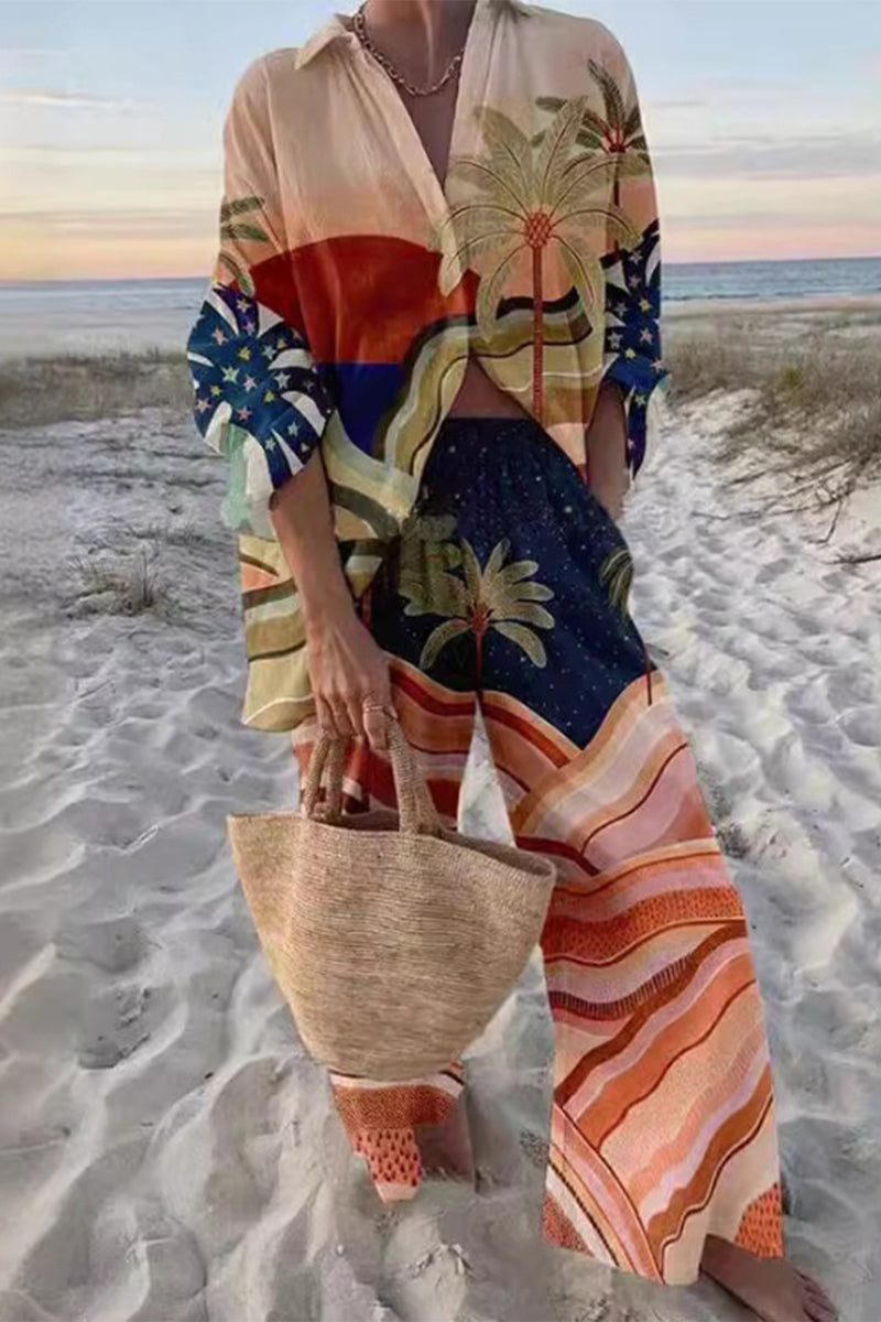 Ensemble deux pièces décontracté style universitaire, imprimé géométrique, col montant contrasté, manches longues (6 couleurs)