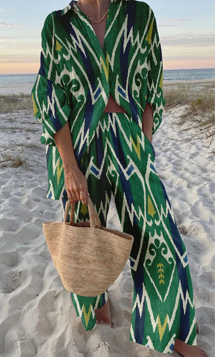 Ensemble deux pièces décontracté style universitaire, imprimé géométrique, col montant contrasté, manches longues (6 couleurs)