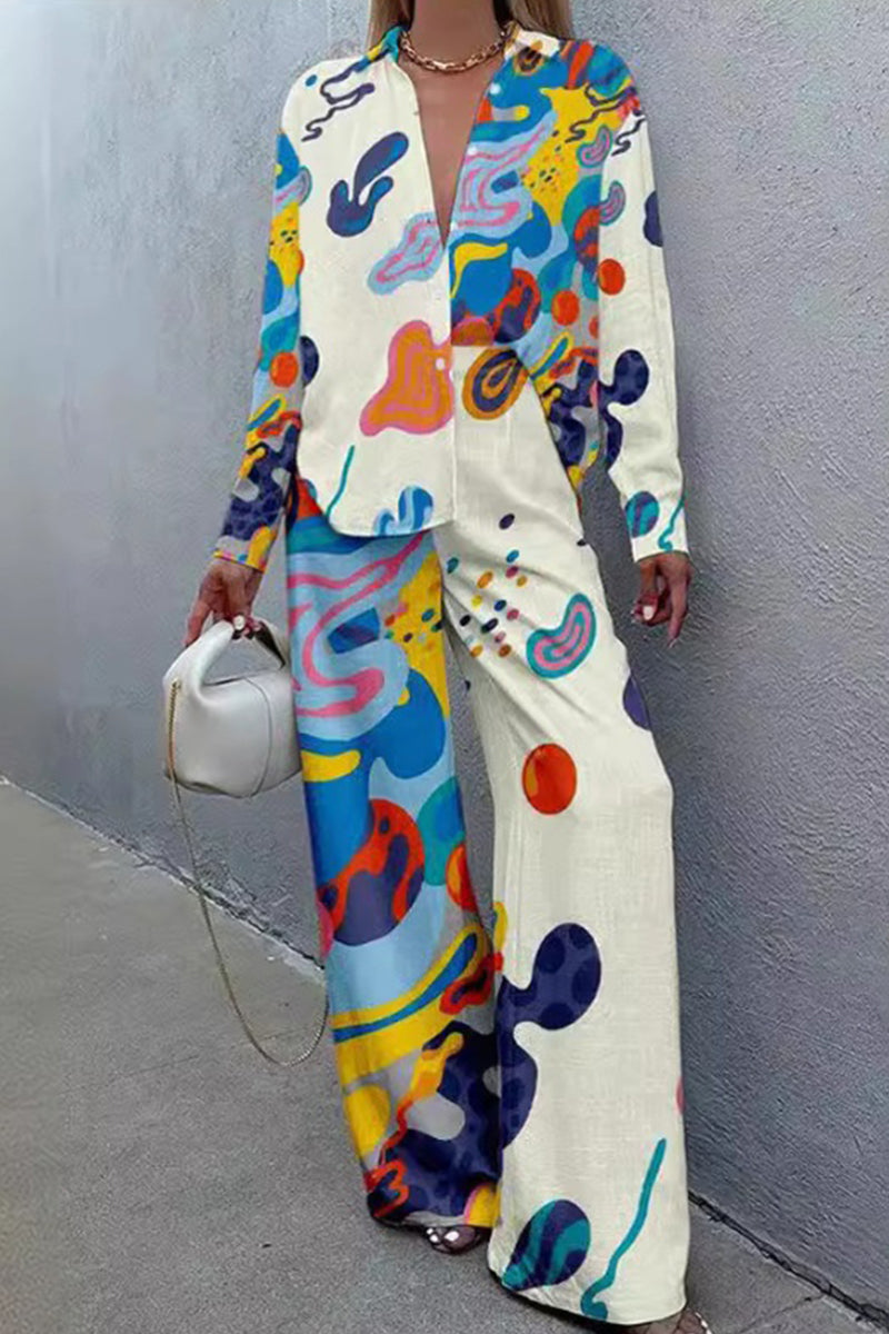 Ensemble deux pièces décontracté style universitaire, imprimé géométrique, col montant contrasté, manches longues (6 couleurs)