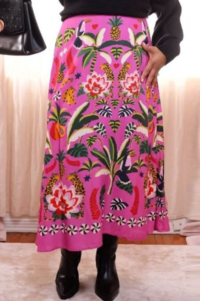 Vintage Elegant Floral High Waist Type A Full Print Bottoms