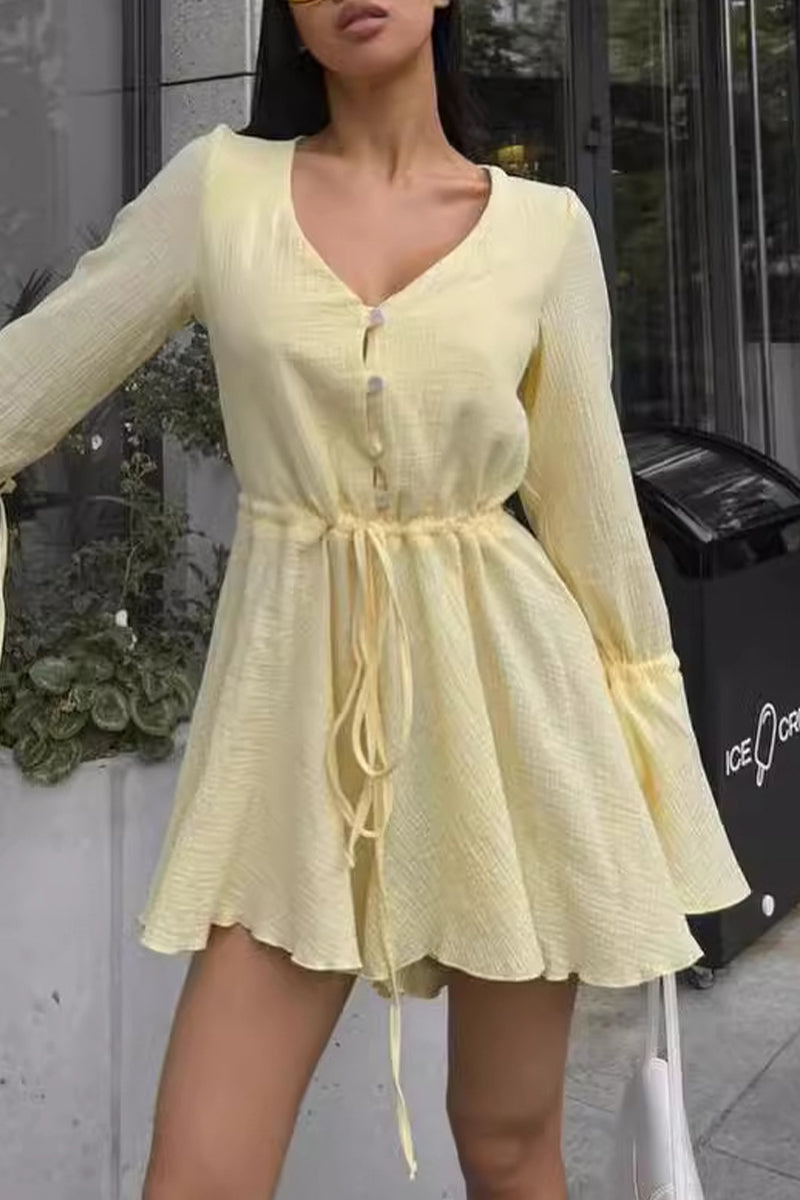 Combinaisons élégantes, unies, à cordon de serrage, décolleté en V.