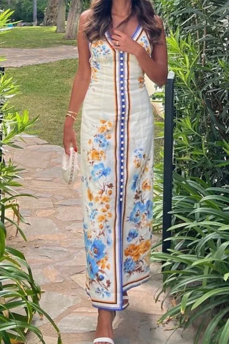 Robes décontractées à motif floral, dos nu, col en V et bretelles.