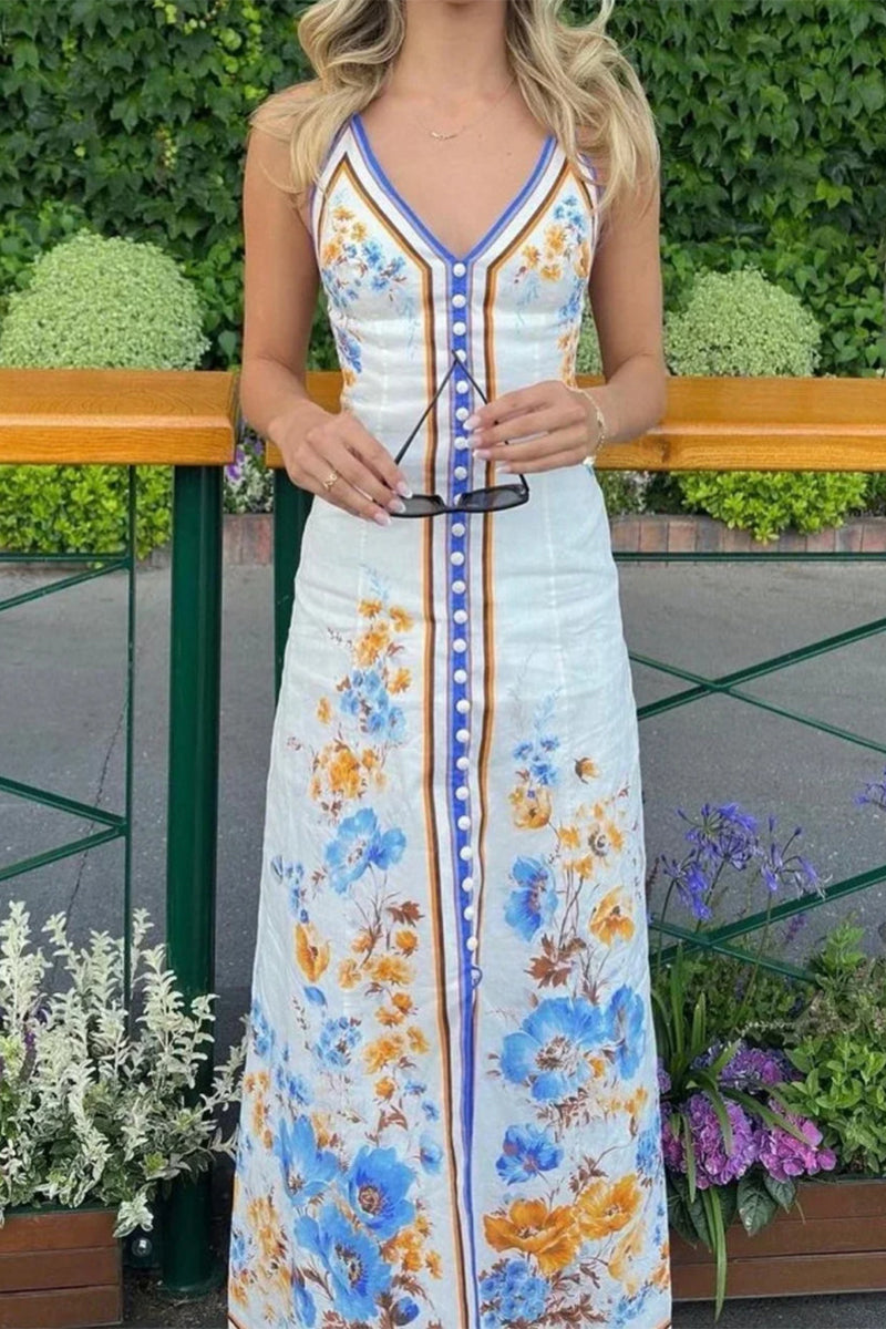 Robes décontractées à motif floral, dos nu, col en V et bretelles.