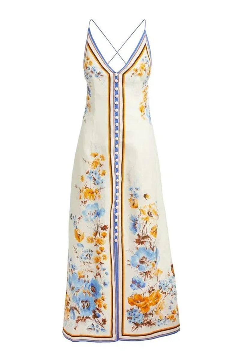 Robes décontractées à motif floral, dos nu, col en V et bretelles.