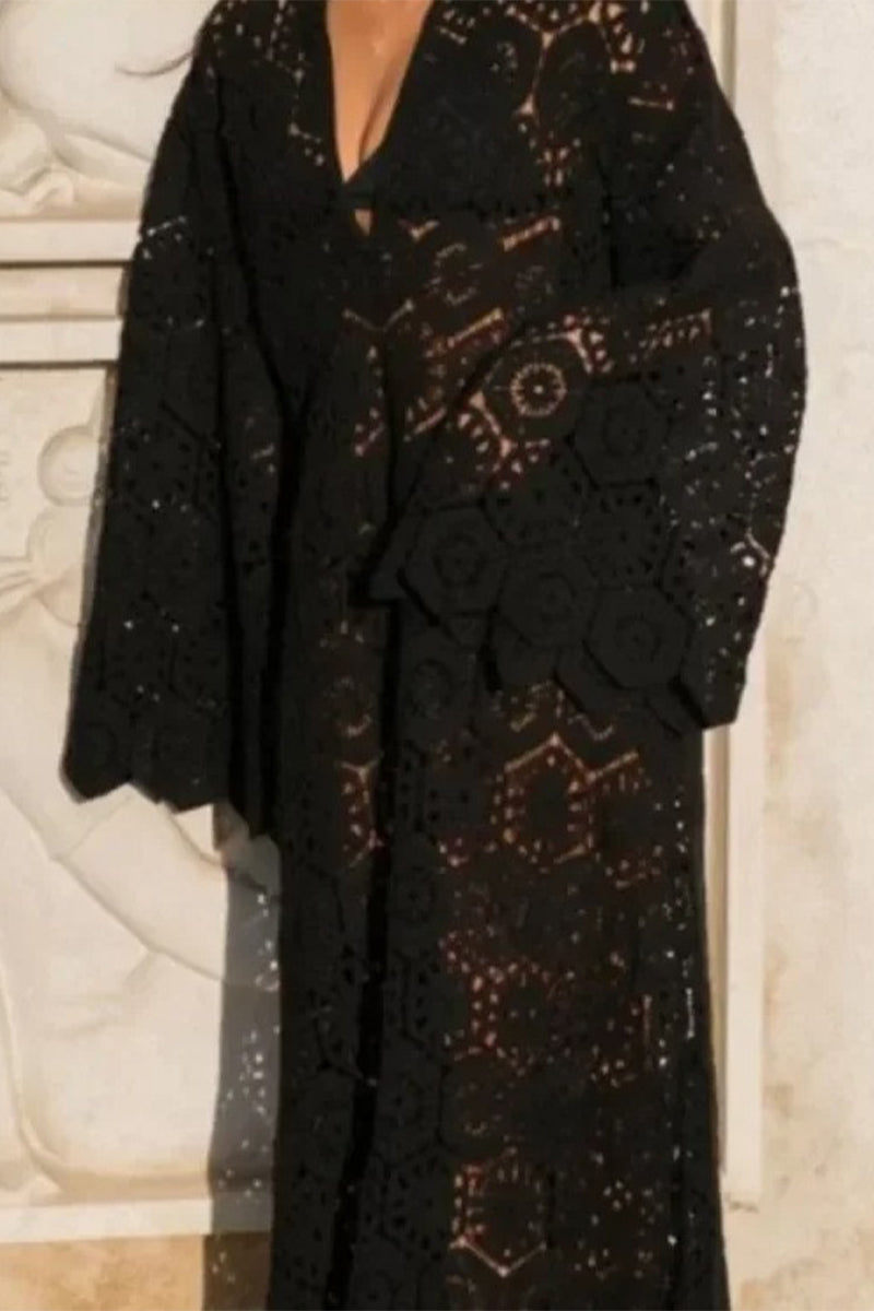 Robes-jupes une pièce, décolleté en V, brodées, couleur unie, sexy.