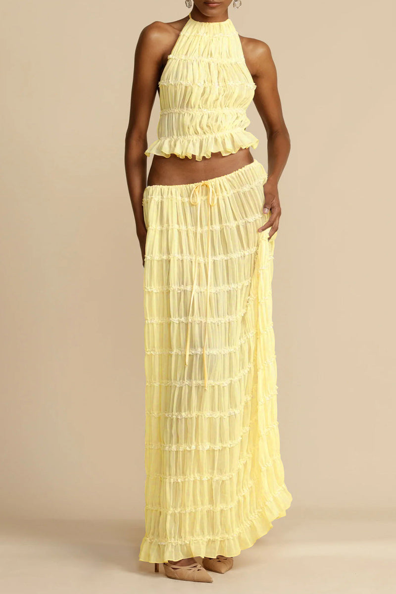 Bikini sexy pour les vacances, dos nu, sans manches, à l'encolure halter, en tissu transparent, avec détail de frenulum.