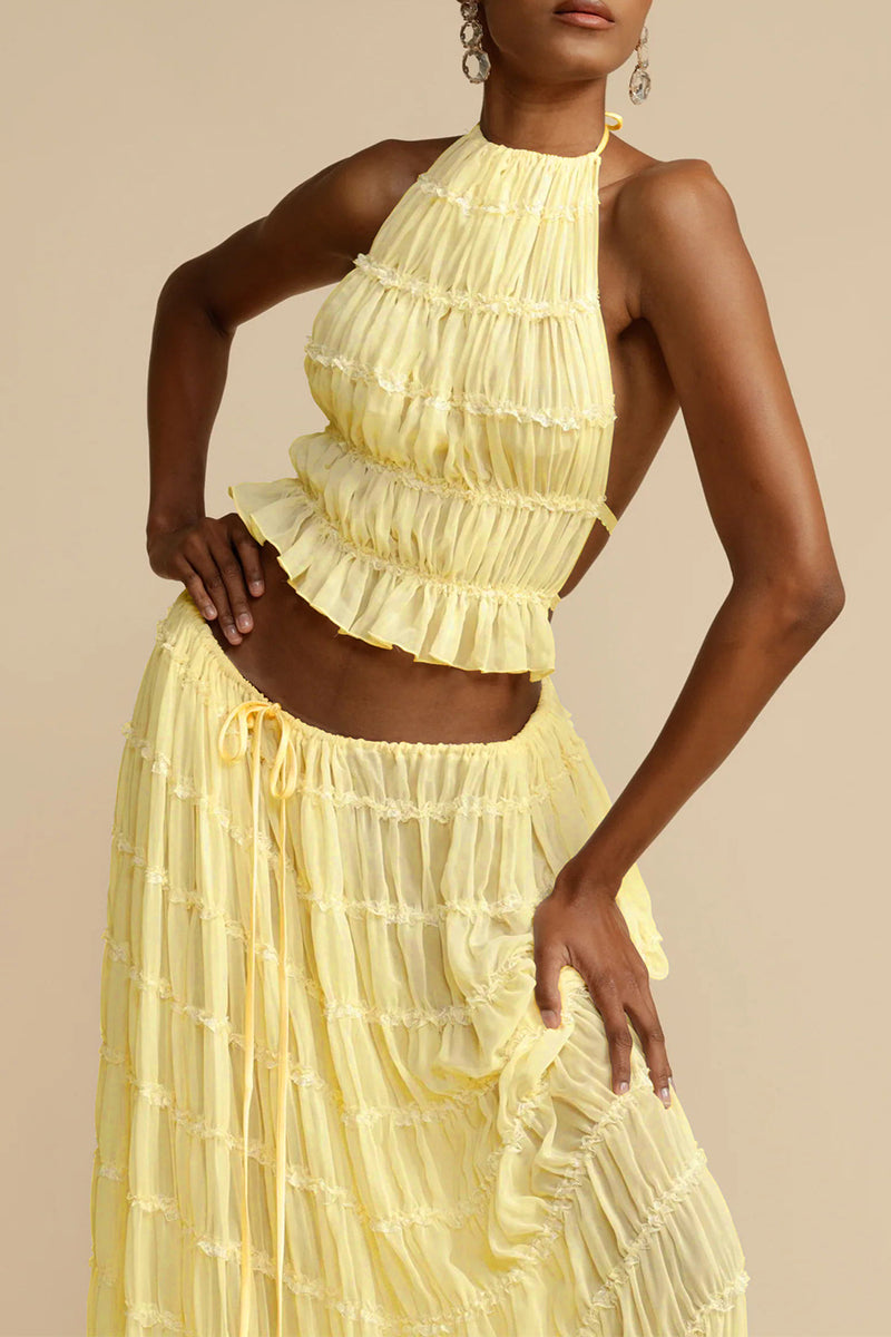 Bikini sexy pour les vacances, dos nu, sans manches, à l'encolure halter, en tissu transparent, avec détail de frenulum.