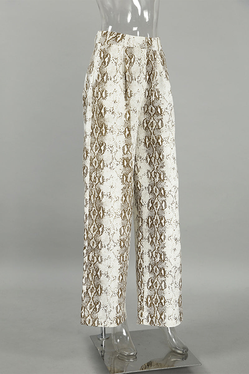 Pantalon ample, taille haute, imprimé animal, contraste, coupe droite, imprimé intégral, style décontracté.